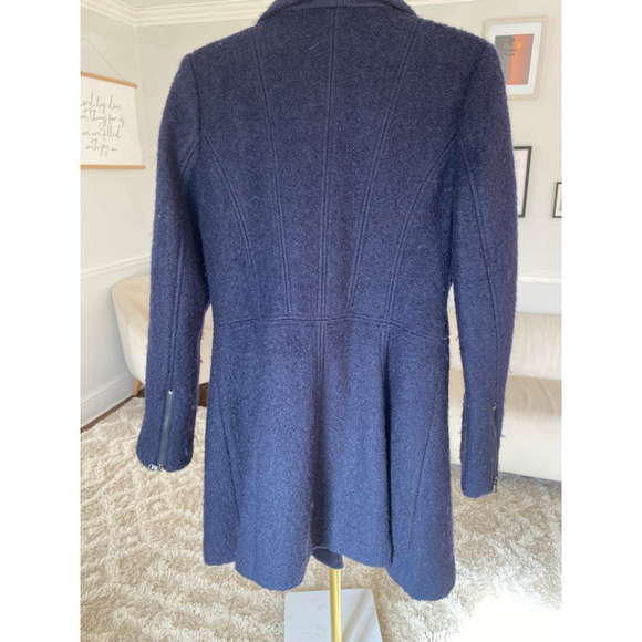Guess Los Angeles Wool Coat Navy Asymmetrical Zip Quiet Luxury Cottagecore Trend - Picture 3 of 16